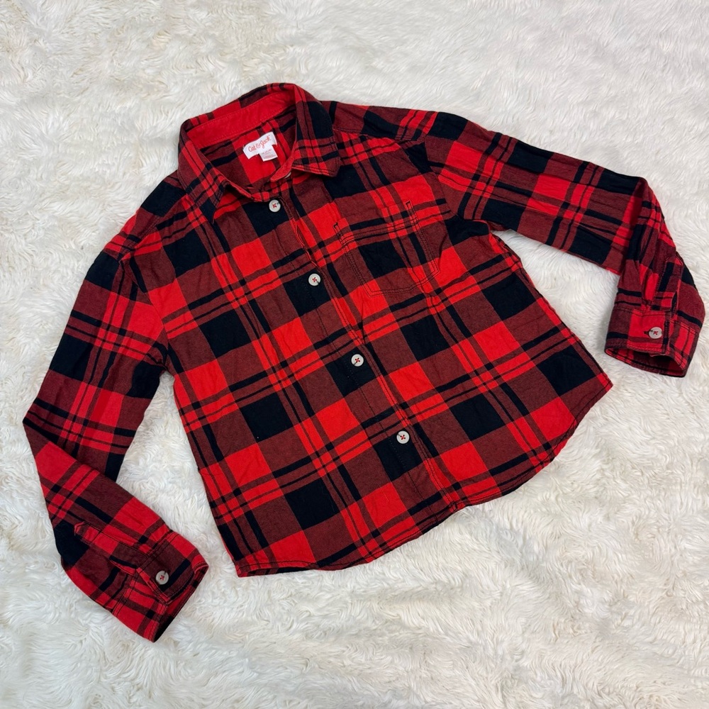 Cat & Jack Girls' Long Sleeve Button-Down Buffalo Plaid Shirt